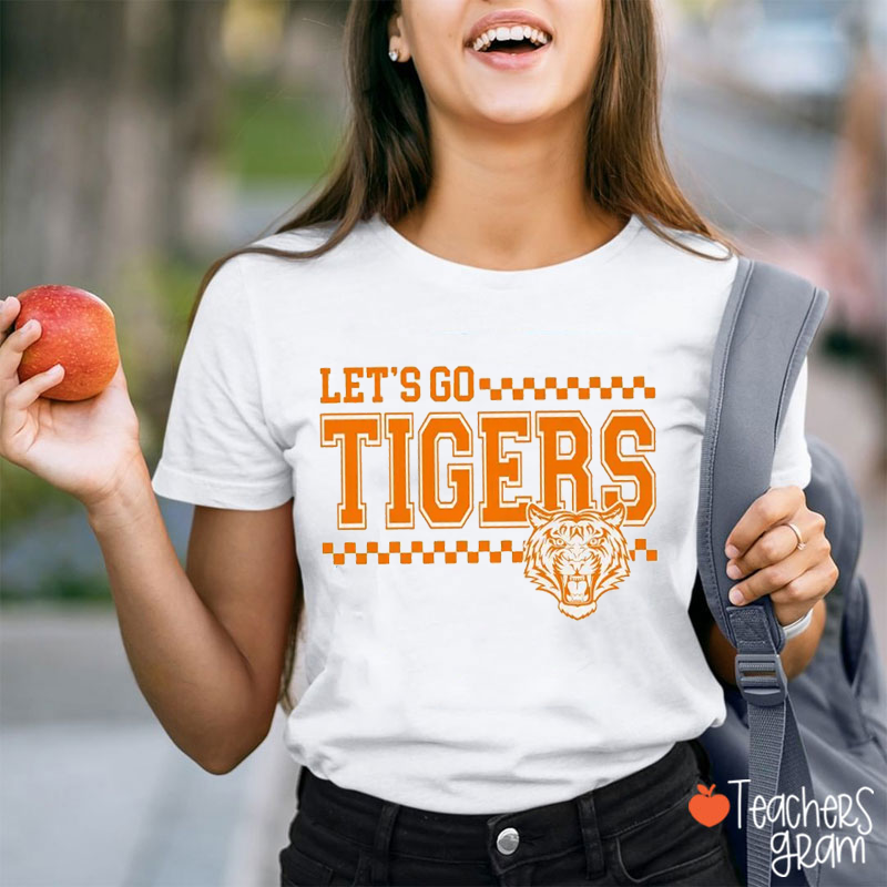 Personalized Mascot Let's Go Checkerboard Game Day Teacher T-Shirt 