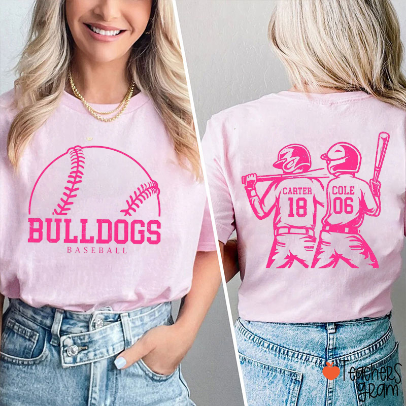 Personalized Baseball Team Retro Player Game Day Teacher Two Sided T-Shirt