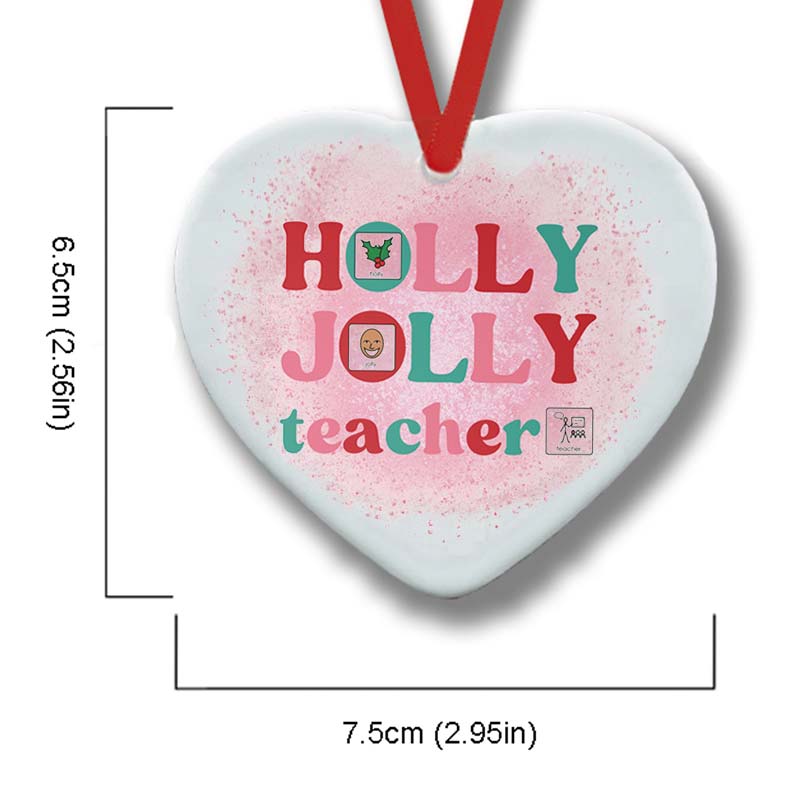 Holly Jolly Teacher Ceramic Christmas Ornament