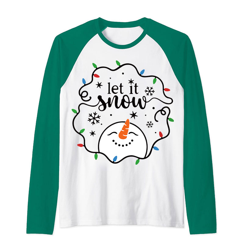 Let It Snow Snowman Teacher Raglan Long Sleeve T-Shirt