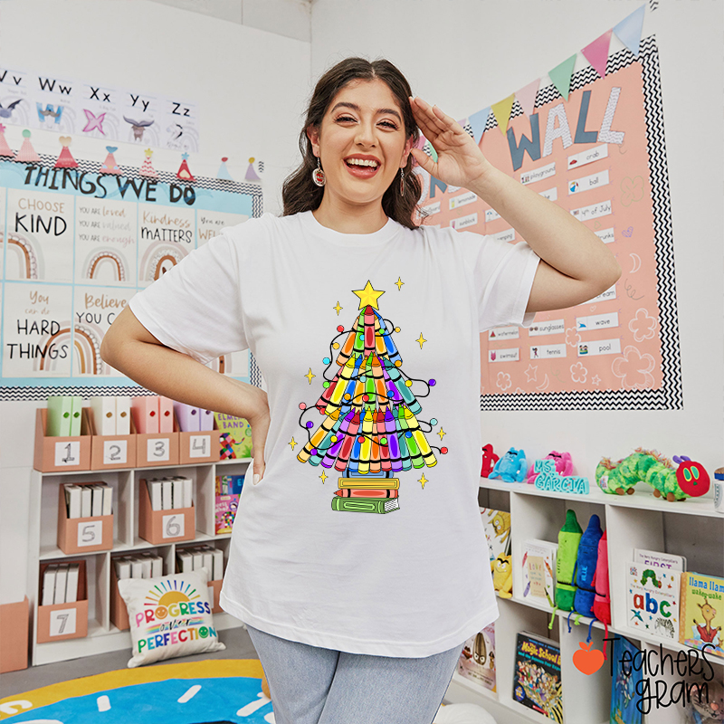 Crayon Christmas Tree Art Teacher T-Shirt