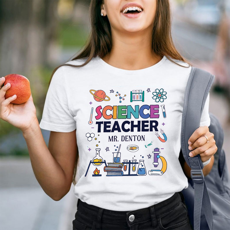 Personalized Science Teacher's Name Cute Science Icon Teacher T-Shirt