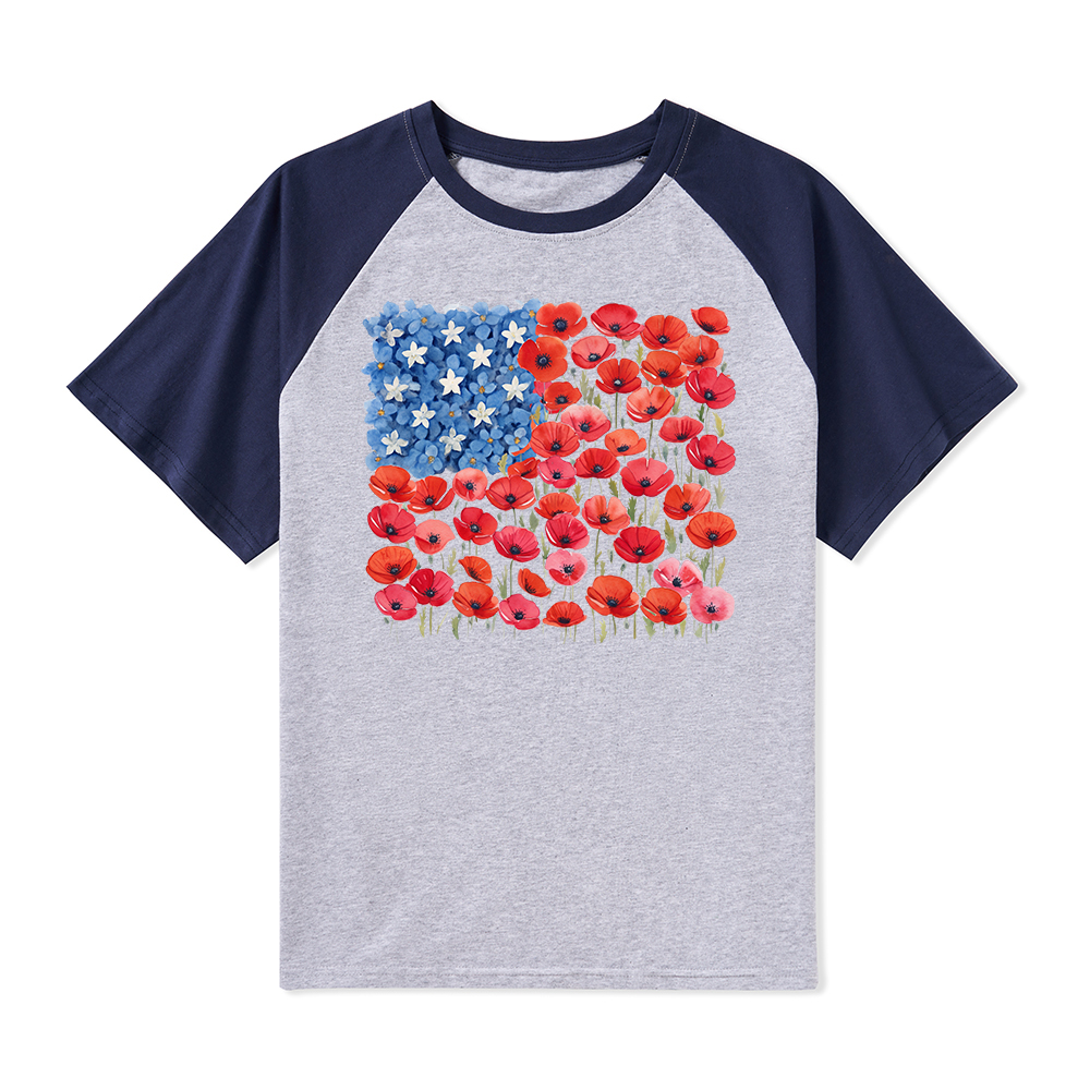Floral USA Flag 250th Anniversary Teacher Raglan T-Shirt