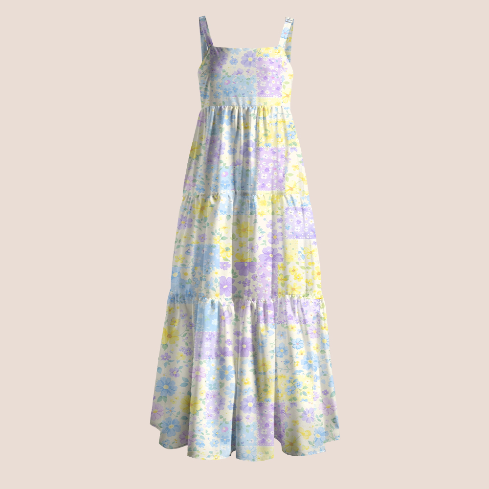 Cottagecore Watercolor Floral Print Teacher Slip Dress