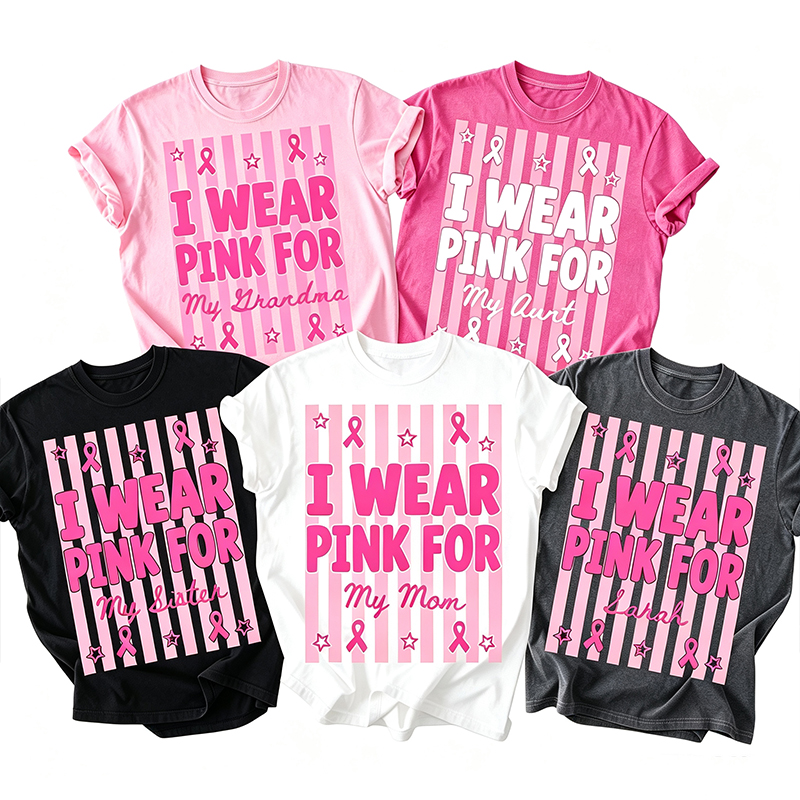 Personalized Striped I Wear Pink For Loved Ones Teacher T-Shirt