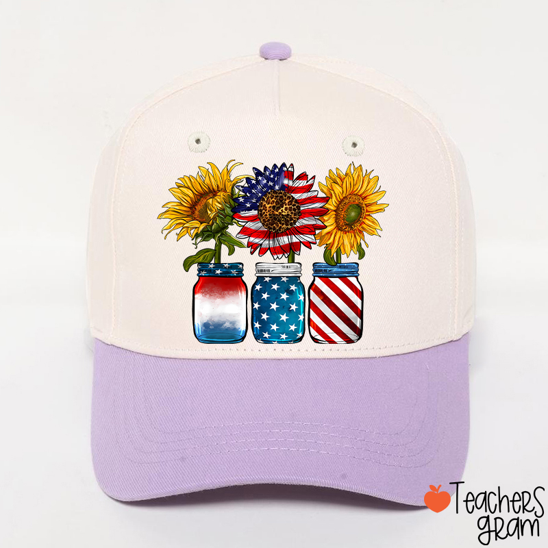 America Sunflower Teacher Baseball Cap