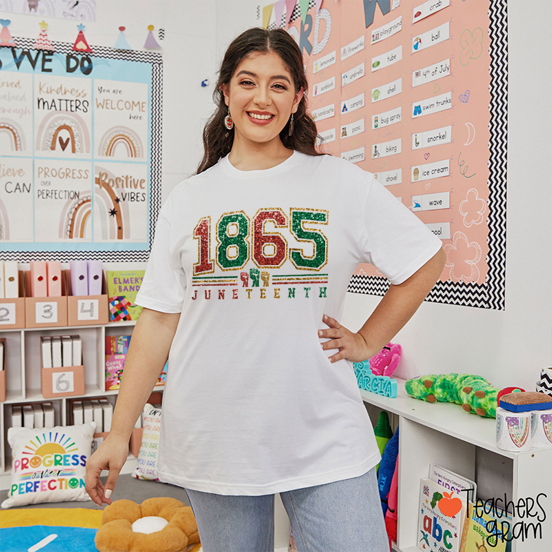 Glitter 1865 Juneteenth Teacher T-Shirt