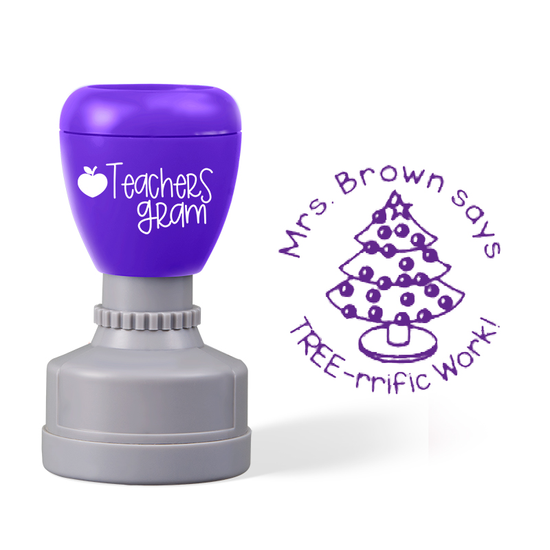 Personalized Name Says Tree Trific Work Teacher Stamp