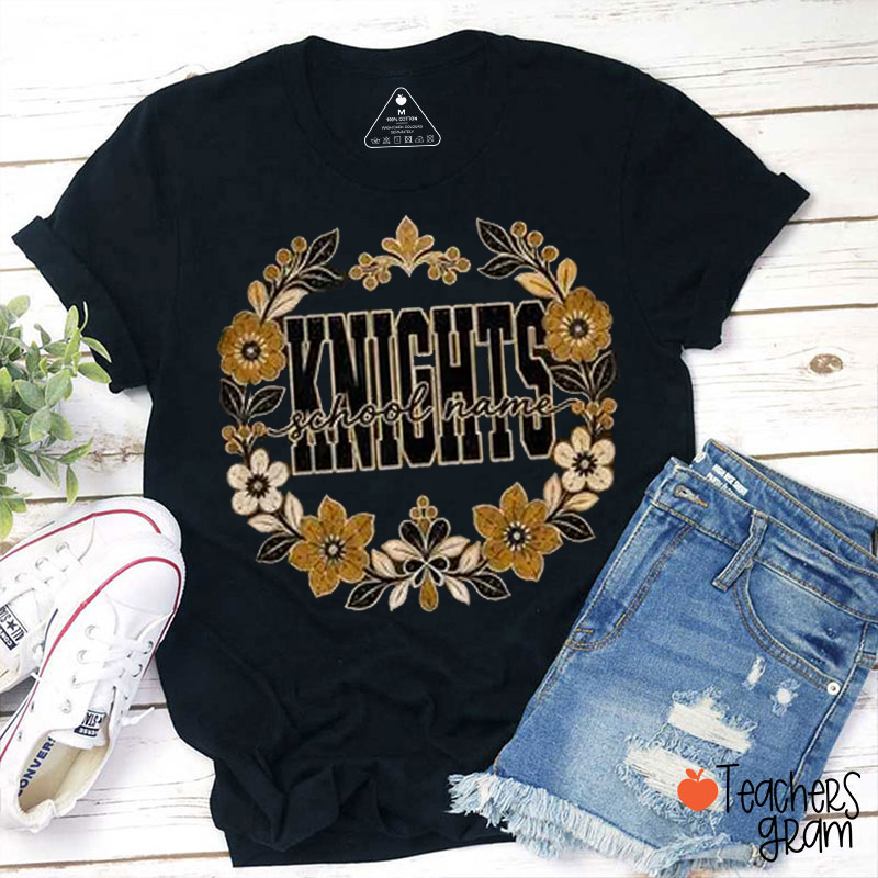 Personalized Mascot And School Name Floral Wreath Teacher T-Shirt