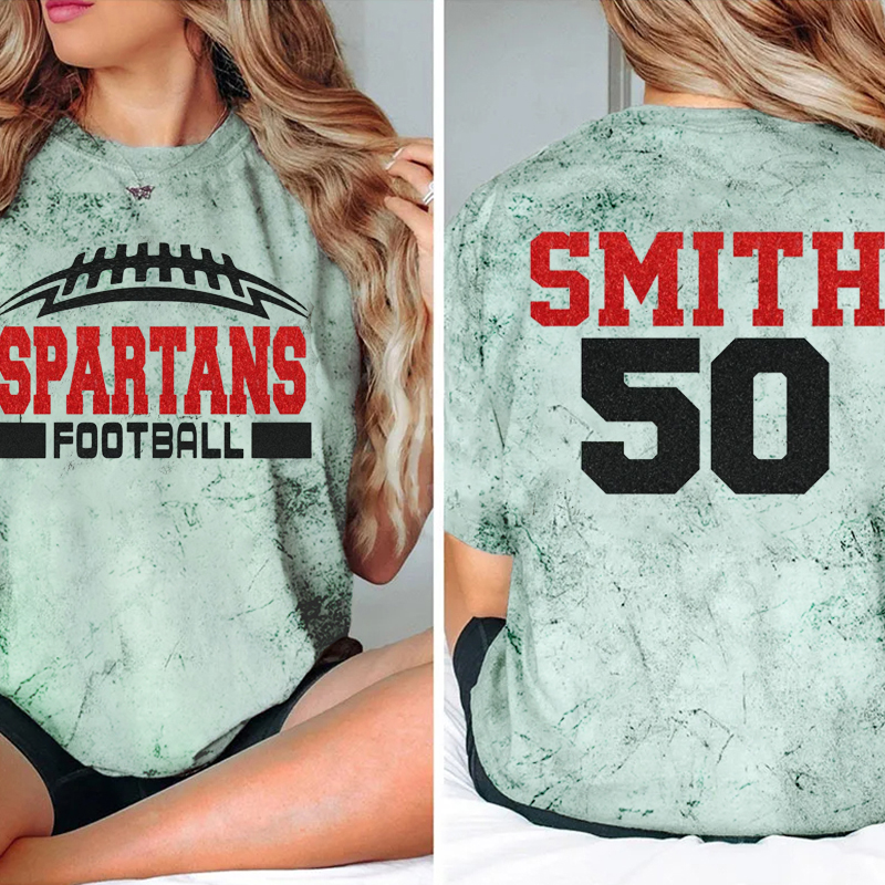 Personalized Mascot And Sport Game Number Imitation Glitter Teacher Printed Super Soft Two Sided T-Shirt