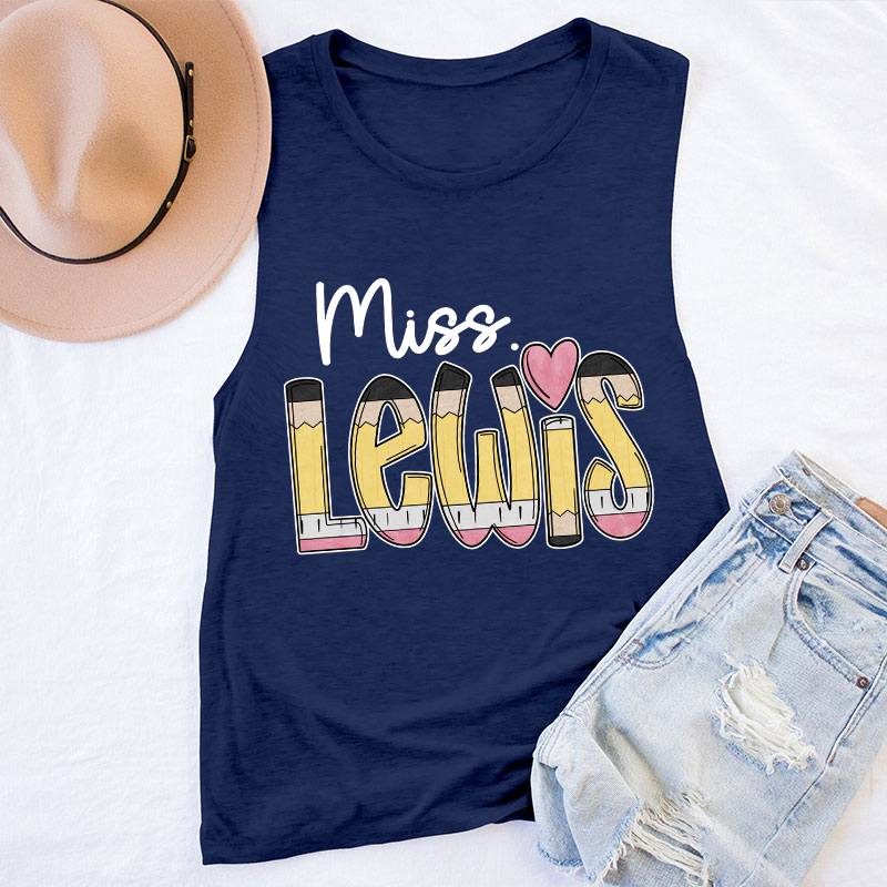 Personalized Pencil Name Teacher Tank Top