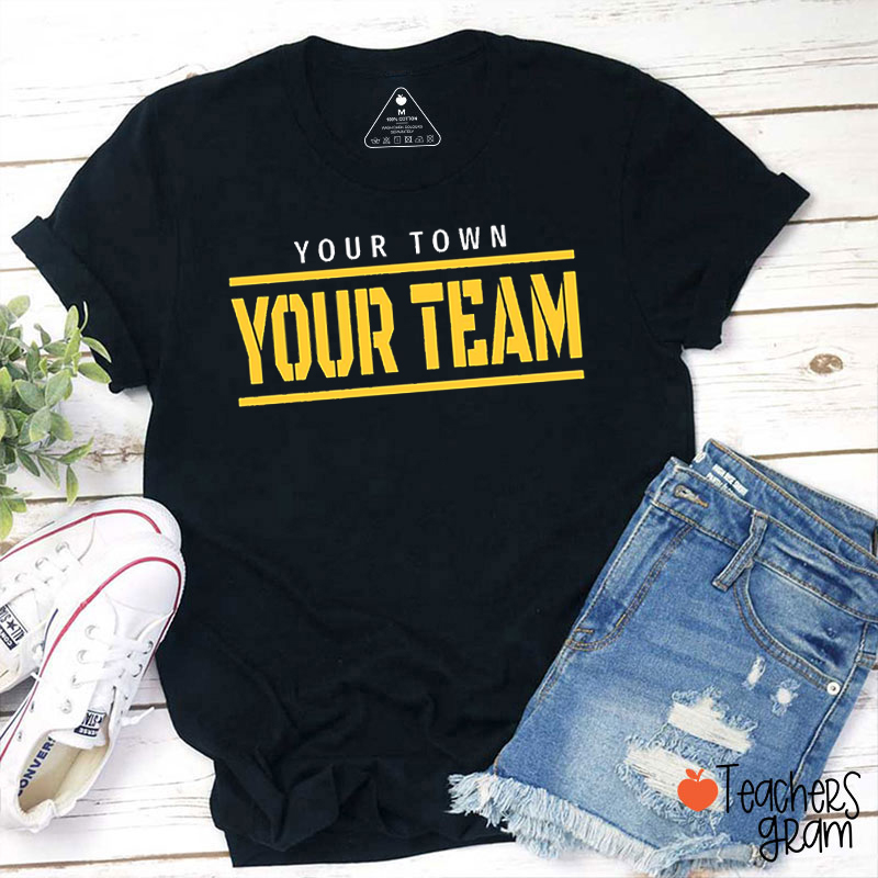 Personalized Town Sport Mascot Double Line Text Teacher T-Shirt