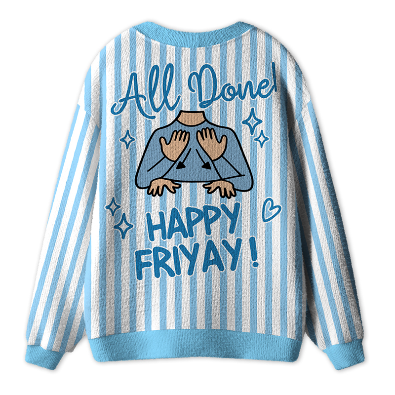Personalized Name Happy Friyay Graphic Striped Oversized Teacher Ugly Cardigan Sweaters
