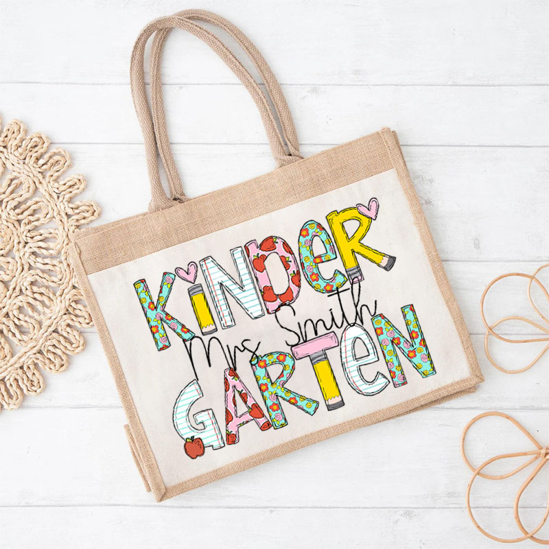 Personalized Natural Flowers Grade Teacher Jute Lunch Bag