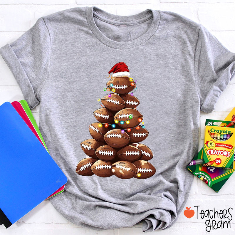 Football Chritmas Tree Teacher T-Shirt