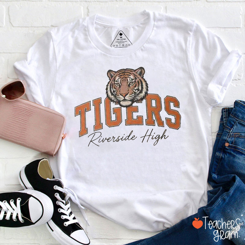 Personalized Mascot And School Name Vintage Sports Graphic Teacher T‑Shirt