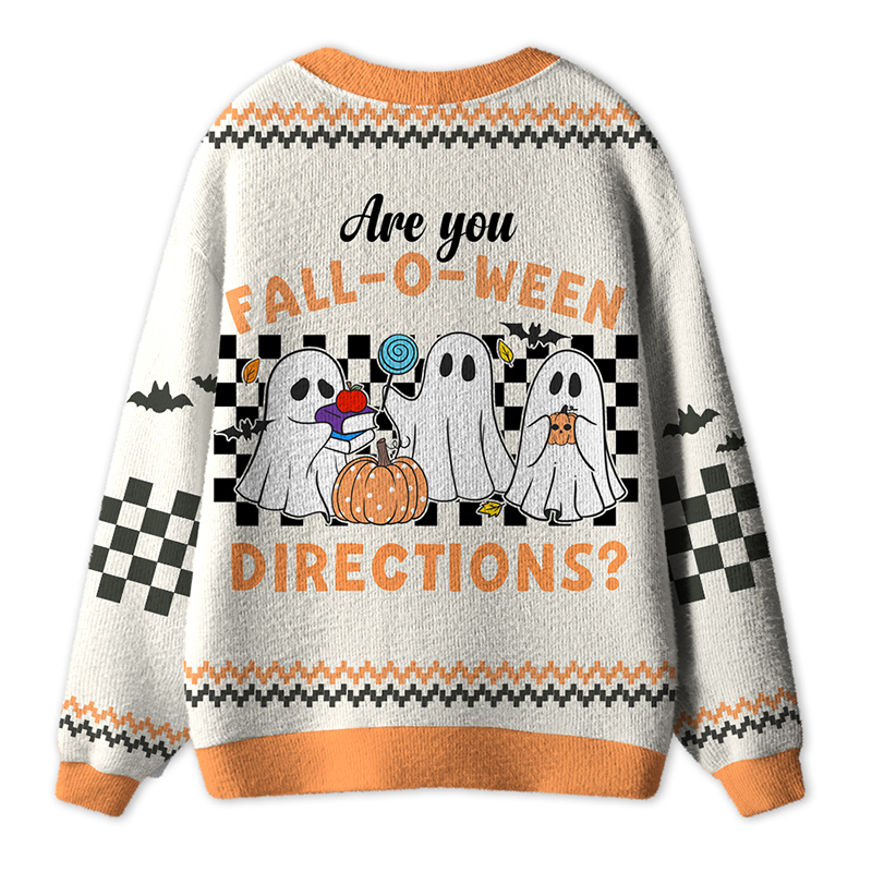Personalized Fall_O_Ween Ghost Teacher Ugly Cardigan Sweaters