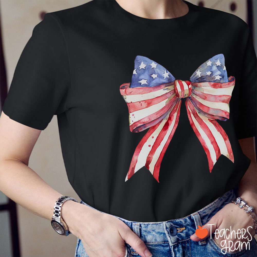 American Flag Bow Teacher T-Shirt
