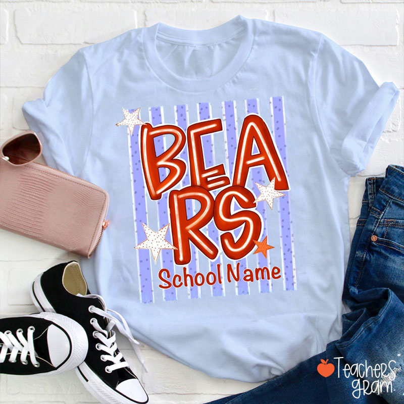 Personalized School Mascot Pastel Stripe Bubble Letter Teacher T-Shirt