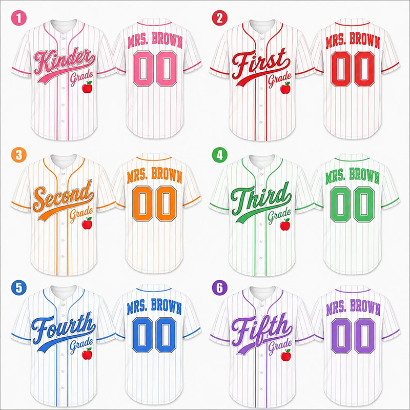 Personalized Grade Pinstripe Apple Mesh Teacher Baseball Jersey