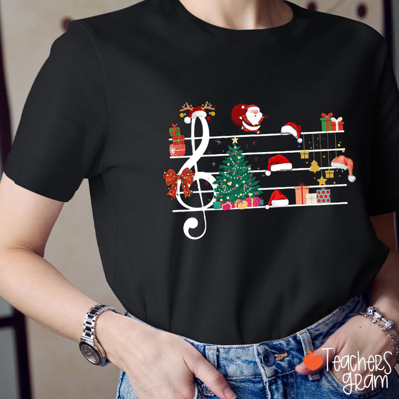 Musical Notes Santa Claus Christmas Tree Teacher T-Shirt