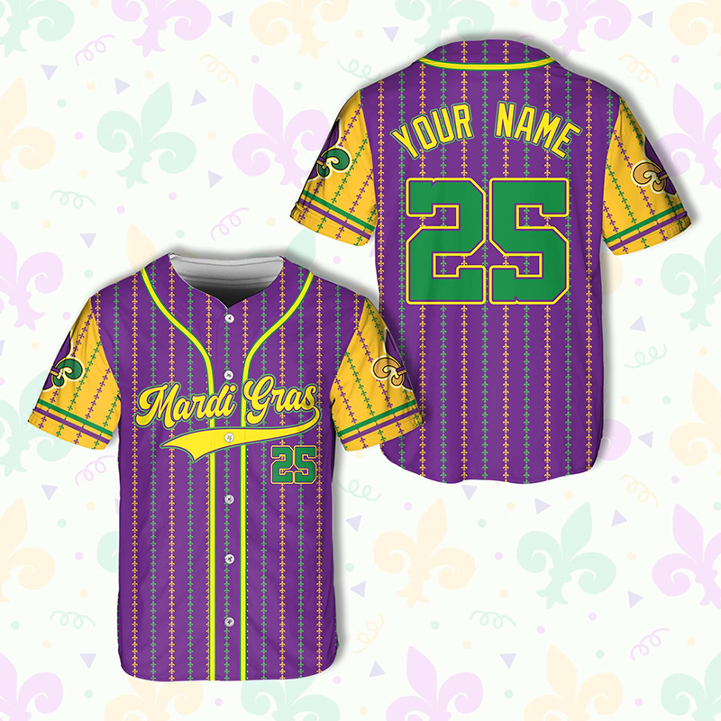 Personalized Name Mardi Gras Teacher Baseball Jersey