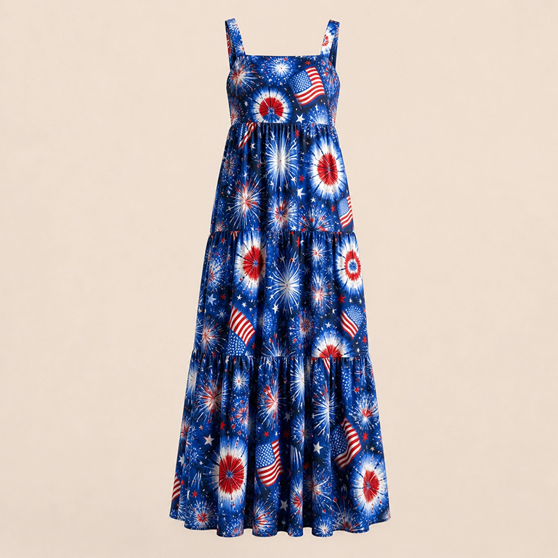Patriotic American Flag Blue Firework Teacher Slip Dress