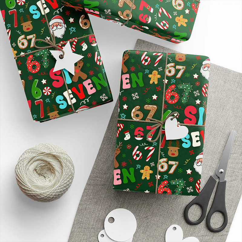 Funny Six Seven Meme Christmas Vibes Teacher Wrapping Paper