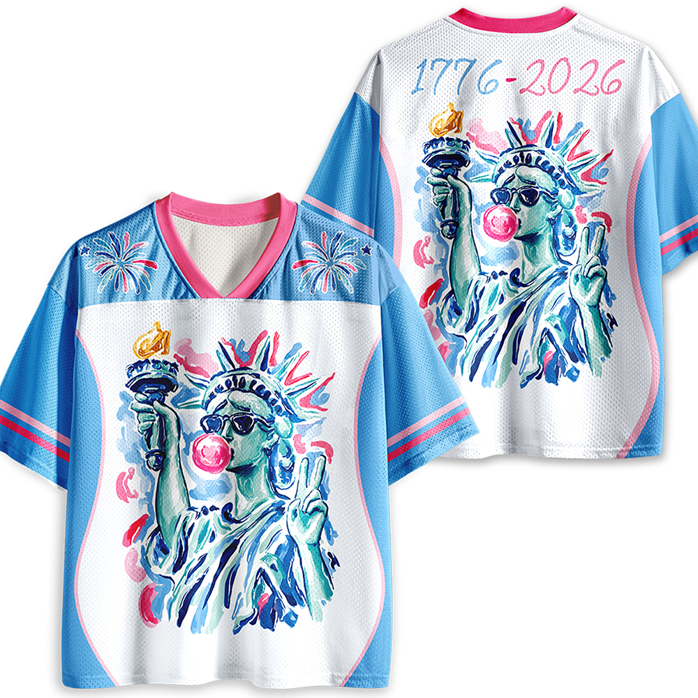 Preppy Statue Of Liberty Blowing Bubble Teacher Mesh Jersey