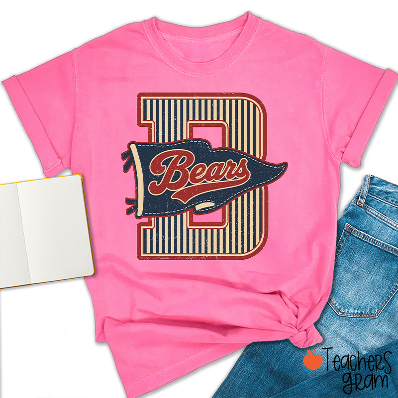Personalized Mascot Sport Striped Varsity Pennant Teacher T‑Shirt