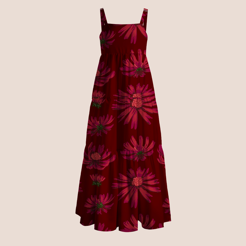 Burgundy Red Daisy Teacher Slip Dress