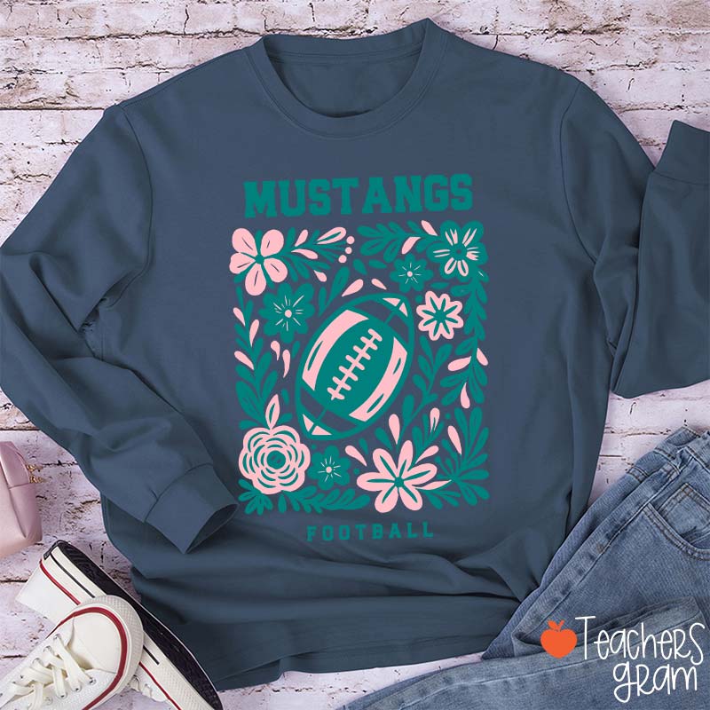 Personalized Mascot And Sport Flowers Teacher Long Sleeve T-Shirt