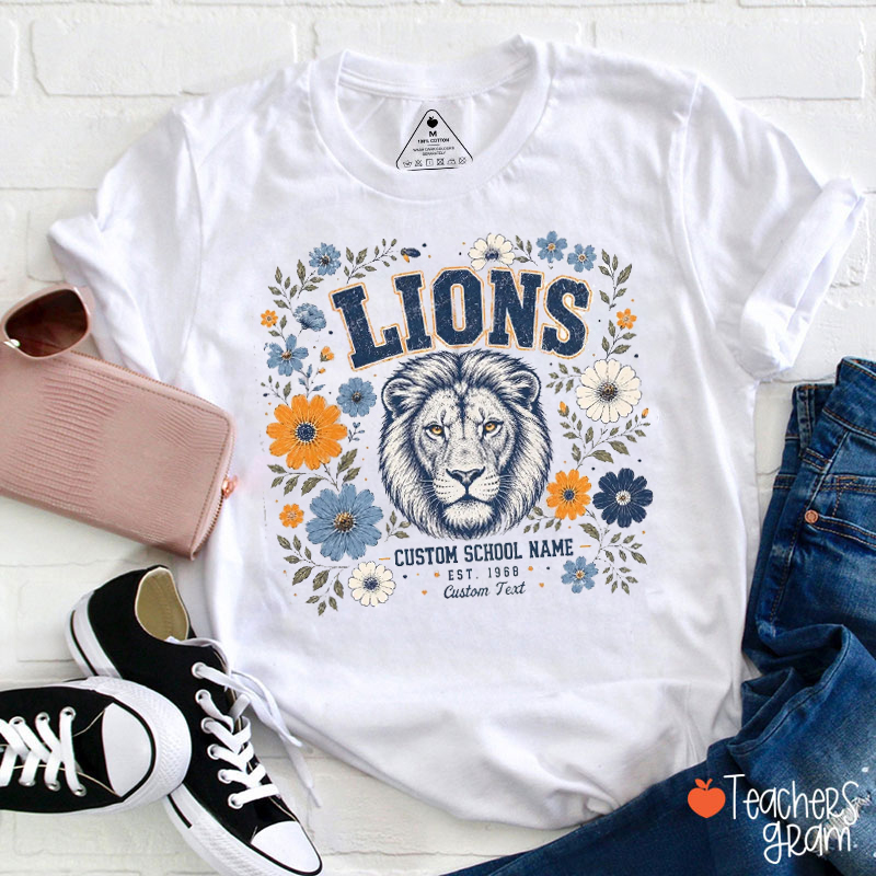 Personalized Mascot Floral Est Custom Text Teacher T-Shirt