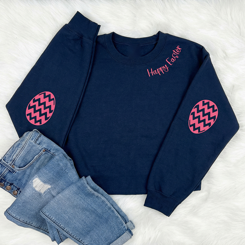 Happy Easter Teacher Sleeve Print Sweatshirt