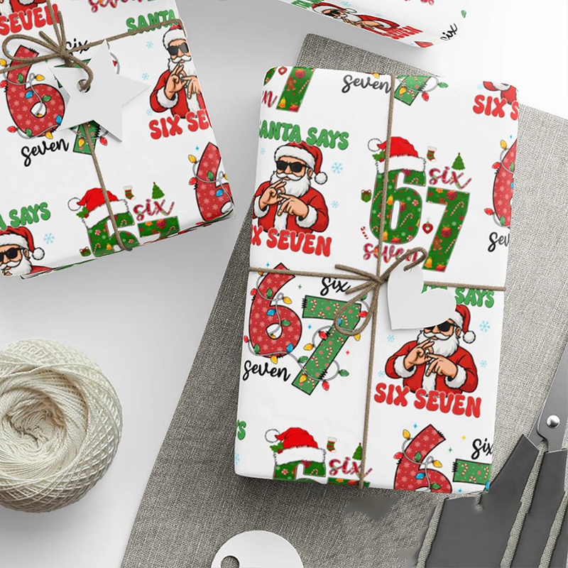 Six Seven Christmas Lights Santa Teacher Wrapping Paper