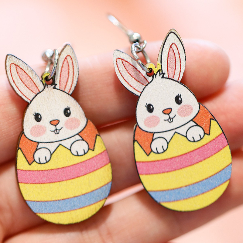 Easter Egg Bunny Teacher Wooden Earrings
