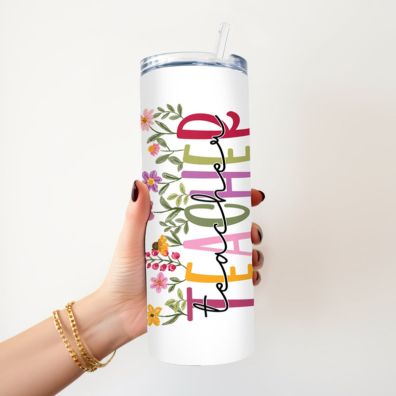 Personalized Name Flower Teacher Tumbler