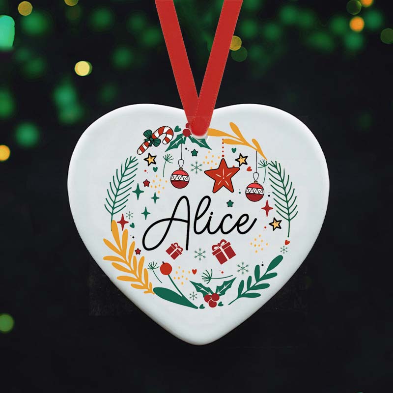 Personalized Name Holly Christmas Ball Teacher Ceramic Christmas Ornament