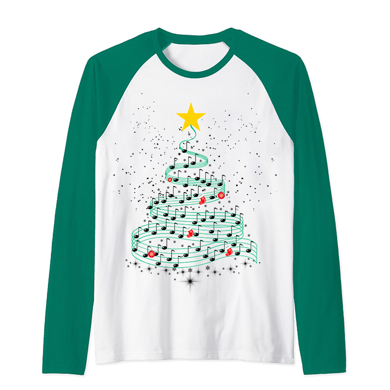 Music Note Christmas Tree Teacher Raglan Long Sleeve T-Shirt