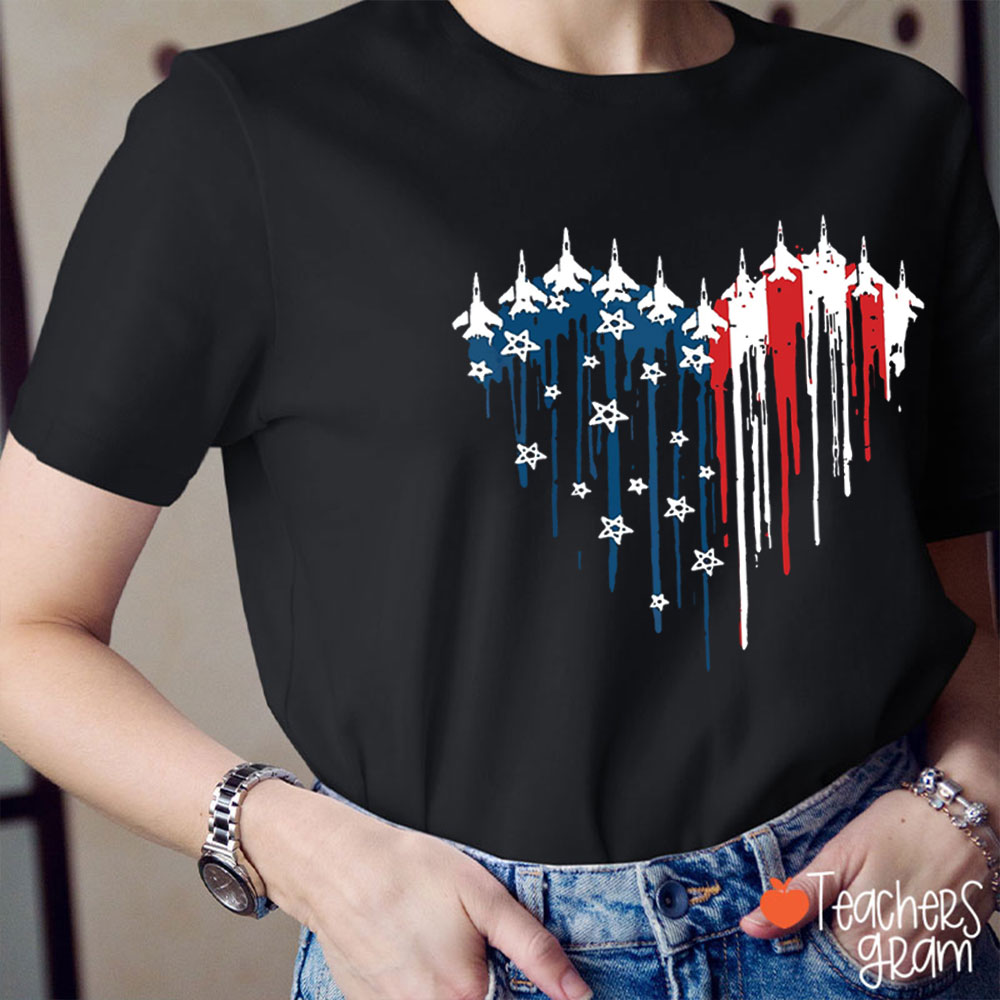 Red White Blue Air Force Flyover Teacher T-Shirt