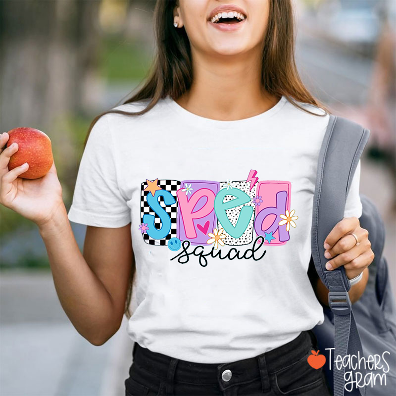 Personalized Grade Name Color Checkerboard Flowers Stars Grid Teacher T-Shirt