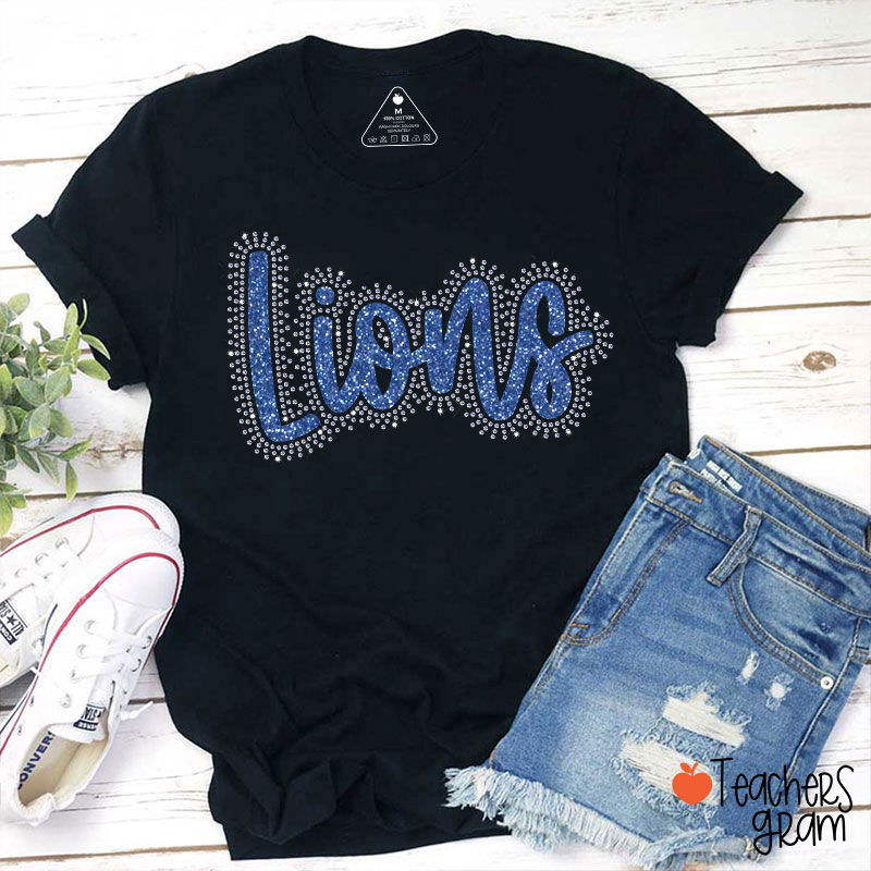 Personalized Mascot Faux Glitter Rhinestone Teacher T-Shirt