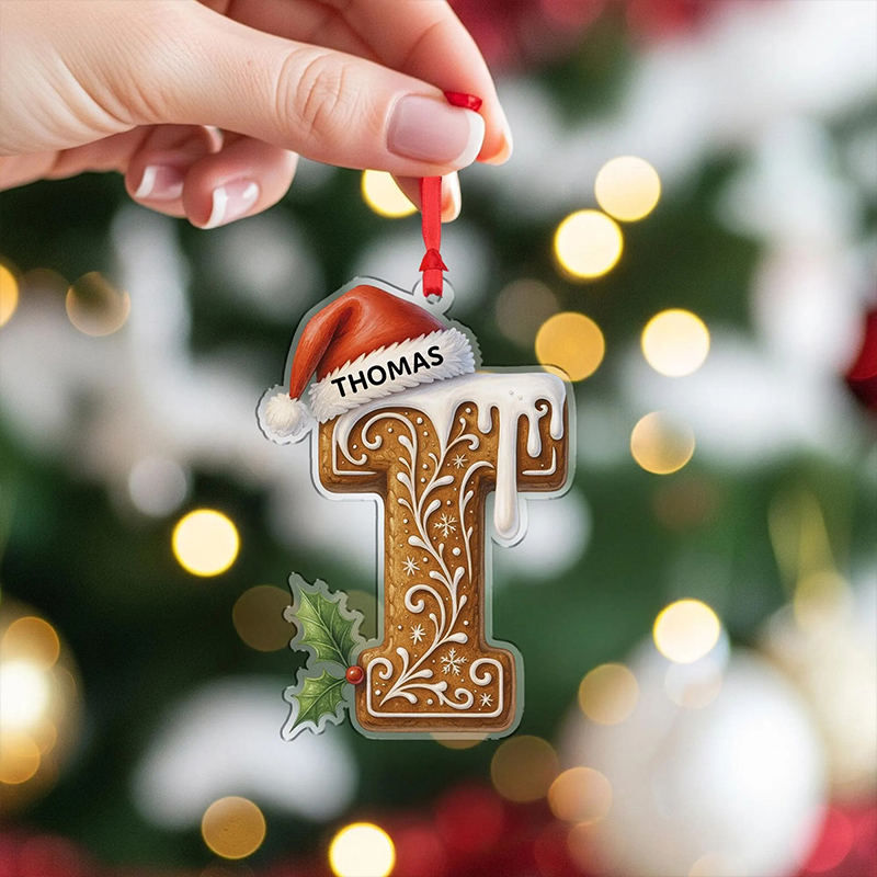 Personalized Name And Initials Gingerbread Teacher Ceramic Christmas Ornament