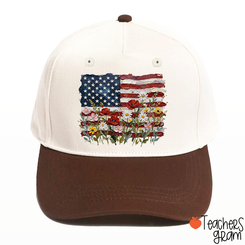 American Flag Floral Teacher Baseball Cap