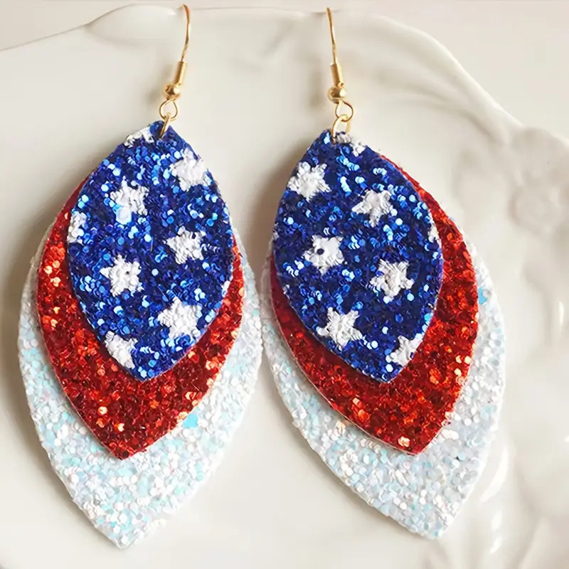 Sequined Star Leaf Teacher Metal Earrings