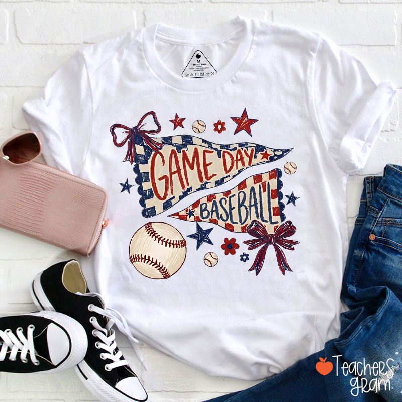 Personalized Game Day Pennant Bow Sport Teacher T-Shirt