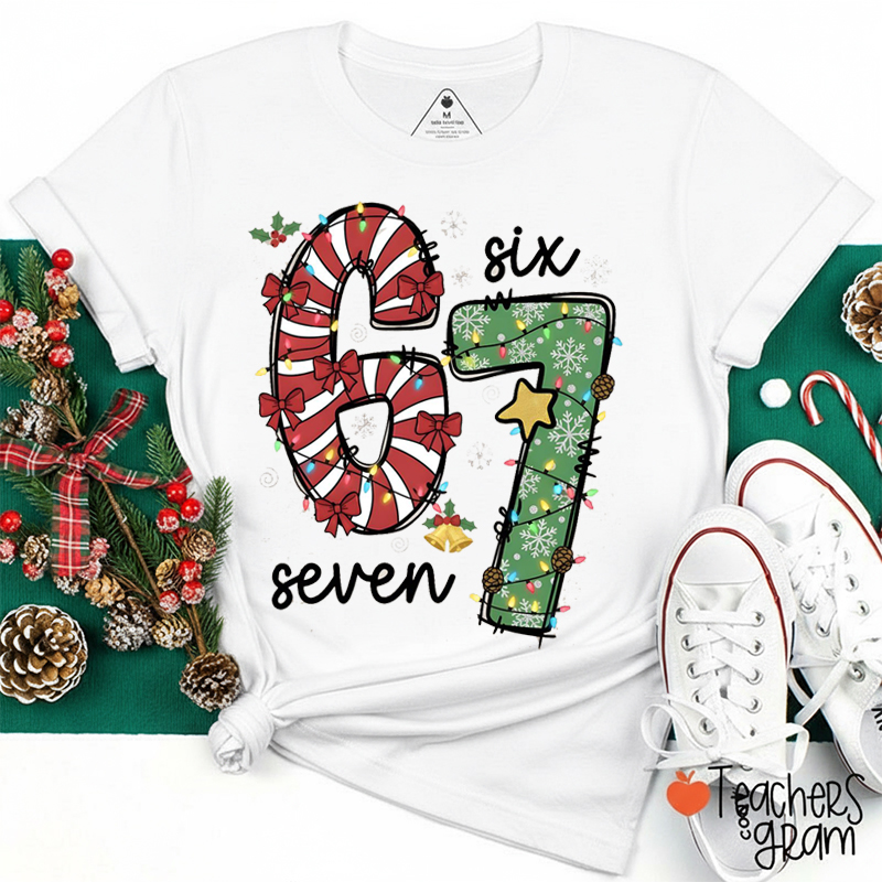 Funny Six Seven Christmas Vibes Teacher T-Shirt