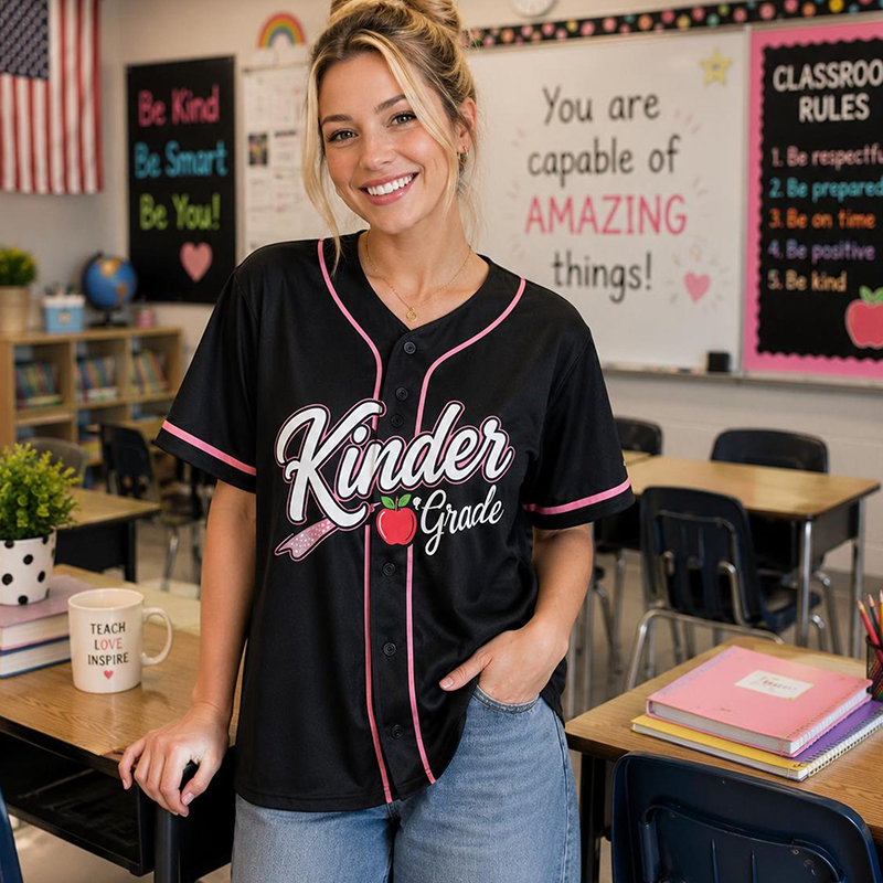 Personalized Grade Apple Graphic Teacher Baseball Jersey