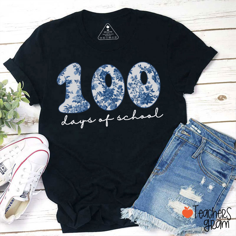 Personalized Floral 100 Days Of School Teacher T-Shirt