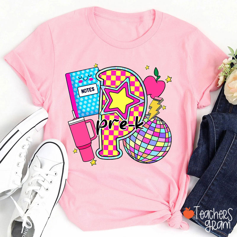 Personalized Grade Notebook Light Ball Water Cup Apple Pencil Teacher T-Shirt